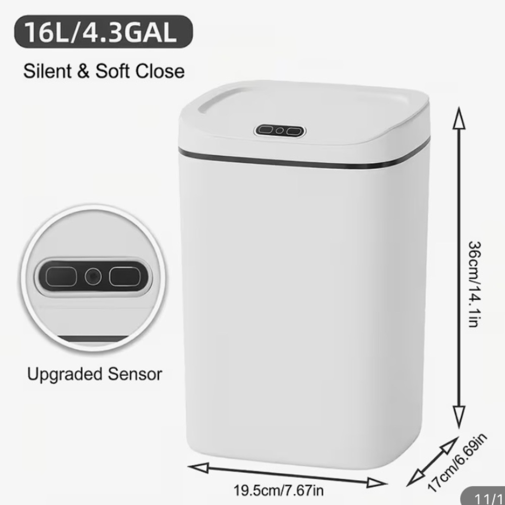 White Motion-Sensing Smart Trash Can – Touchless 4.3 Gallon